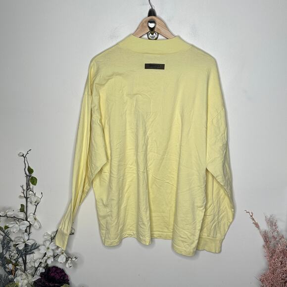 FEAR OF GOD ESSENTIALS Flocked Long Sleeve T-Shirt Canary Yellow Sz M {DD38} - Picture 4 of 8